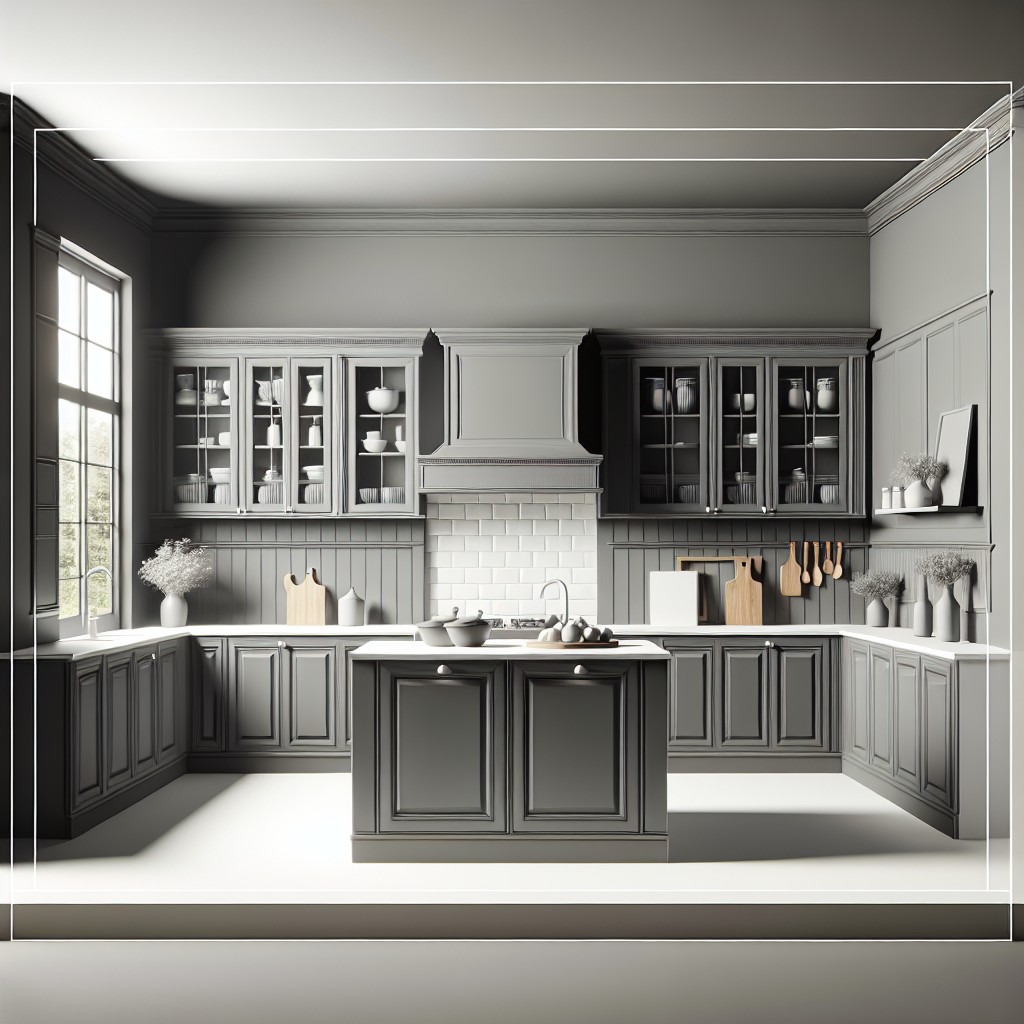 crisp white countertops against dark grey cabinets for a classic look