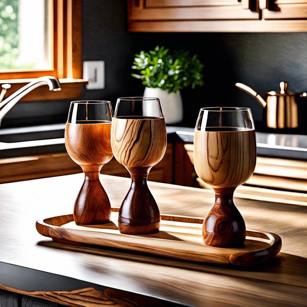 custom wood turned gobletswine glasses classy kitchen accessories