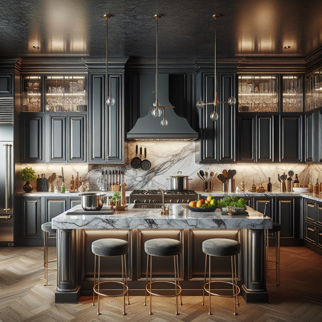dark cabinets and marble countertops a luxurious combination