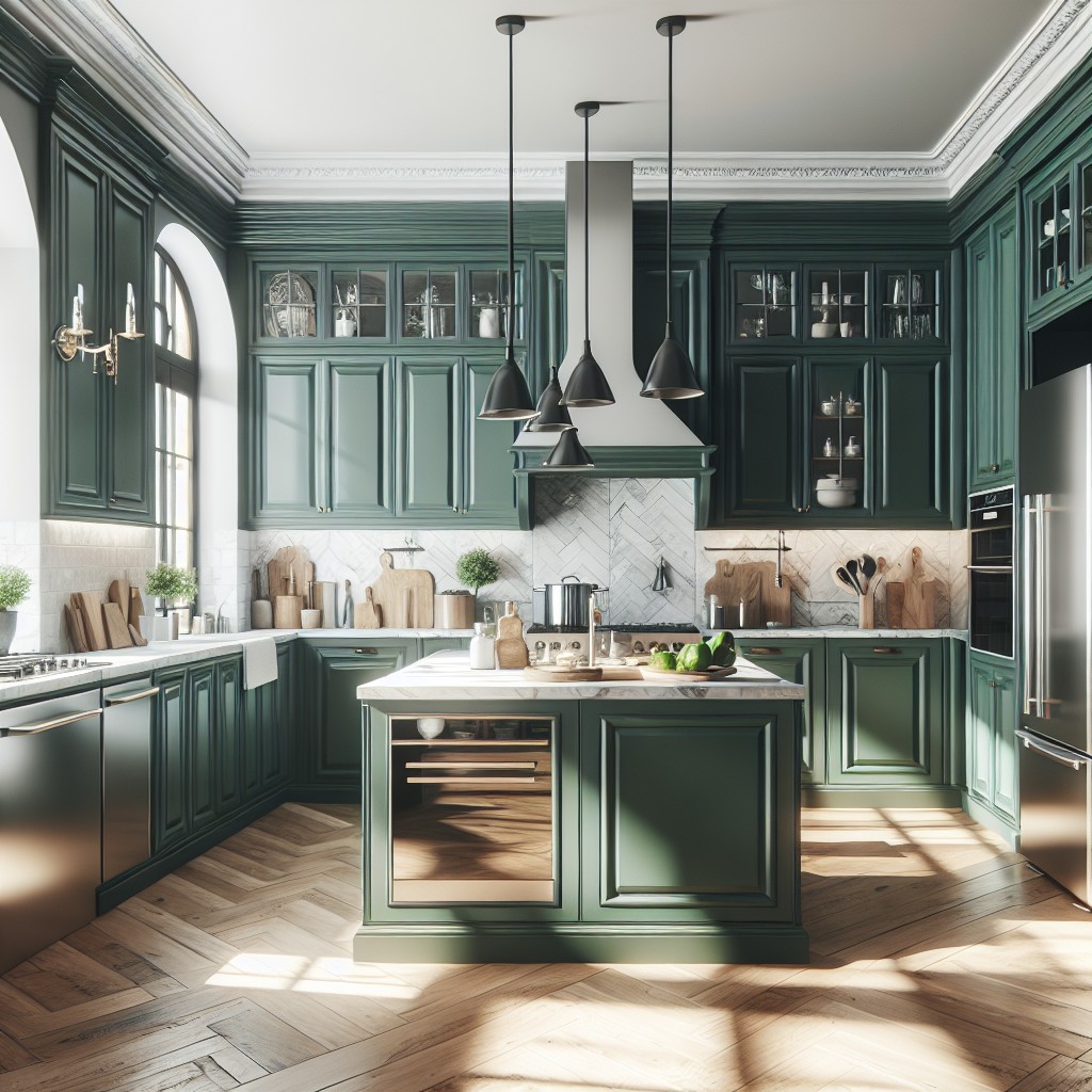 deep pine green cabinets