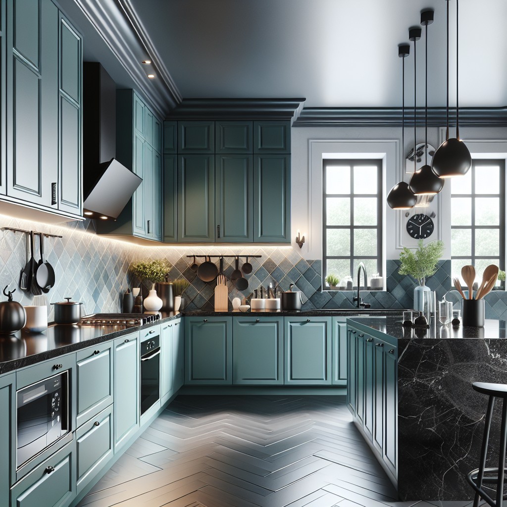 design a teal and black kitchen