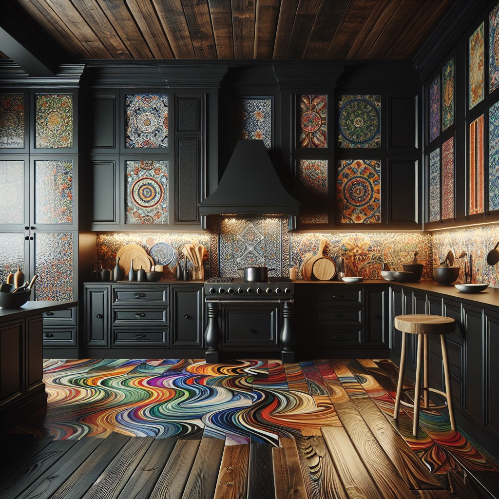 ebony stained cabinets paired with vibrant backsplashes