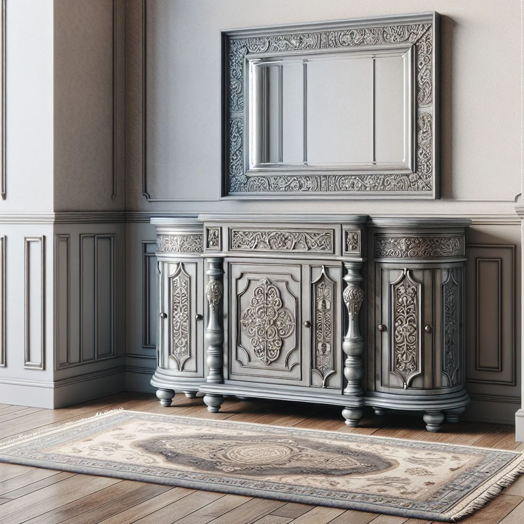 entryway design with grey antique cabinets