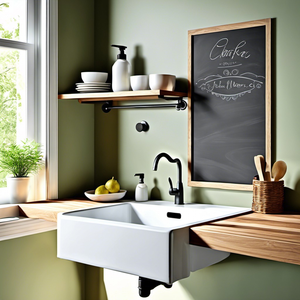 floating shelf with chalkboard background for notesreminders