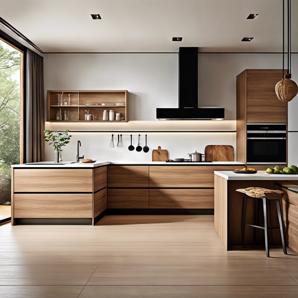 focal point wood grain patterns in minimalist kitchens
