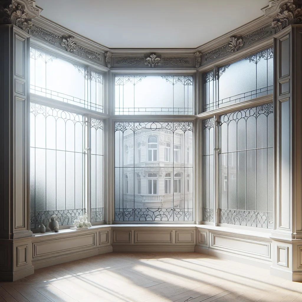 frosted glass and window casings for privacy
