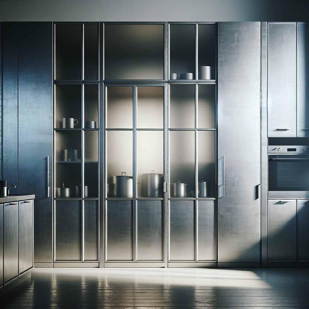 frosted glass doors for partially revealing cabinet contents