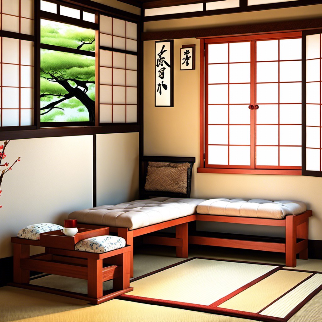 futon style corner bench for a japanese touch