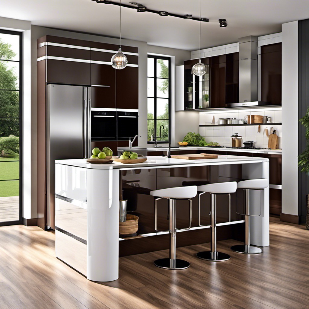 glossy finished small columns for a modern kitchen island