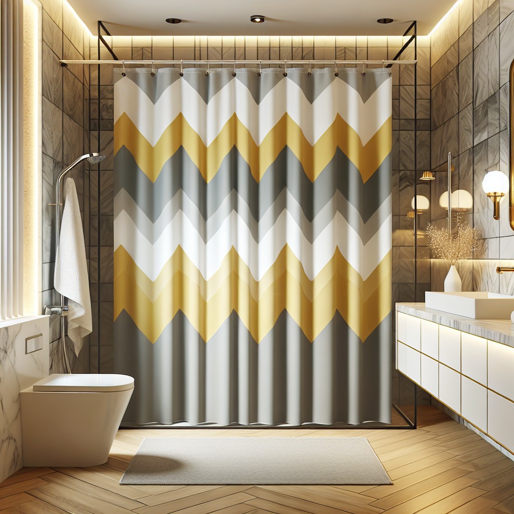 gray and yellow chevron patterned shower curtains