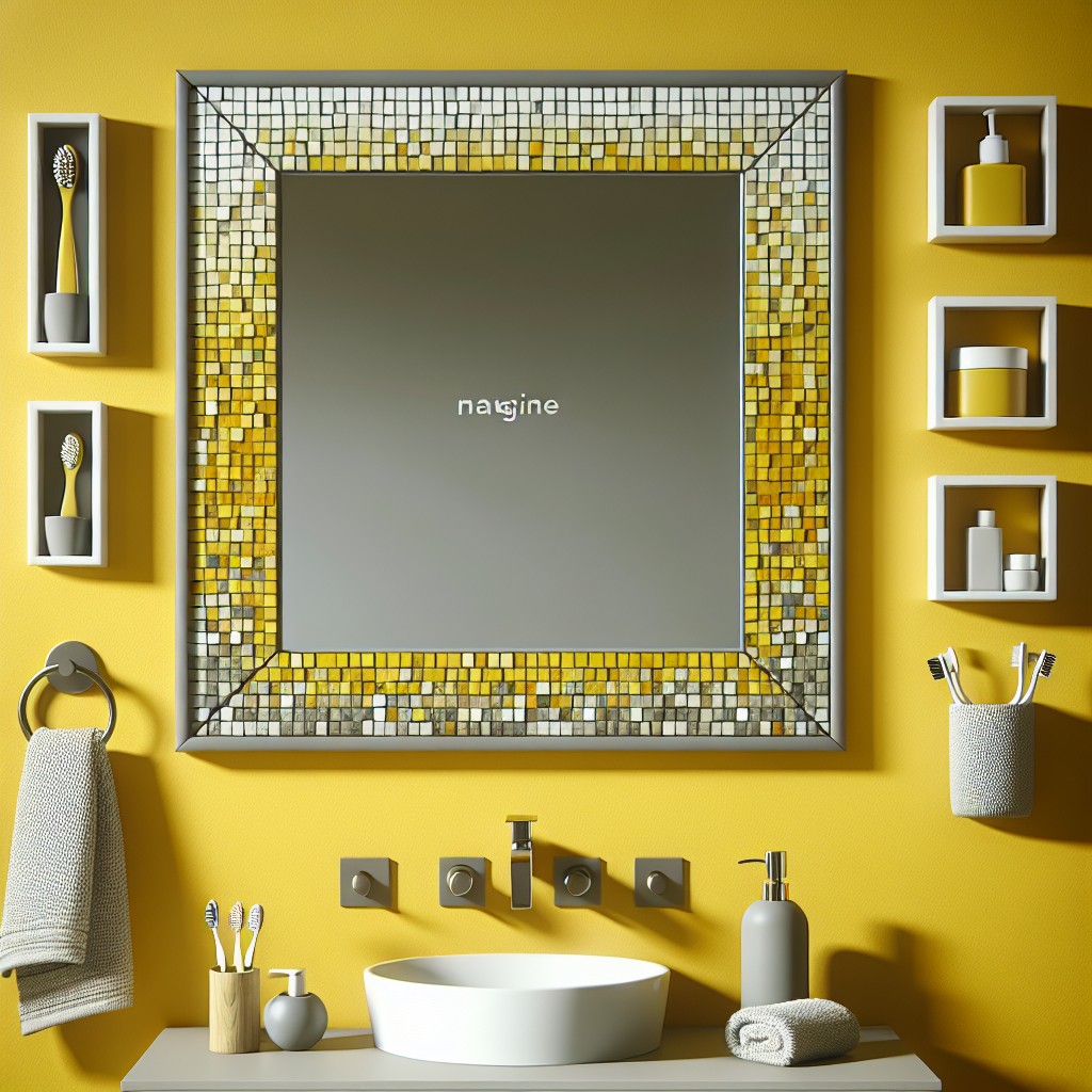 gray mosaic bathroom mirror frame