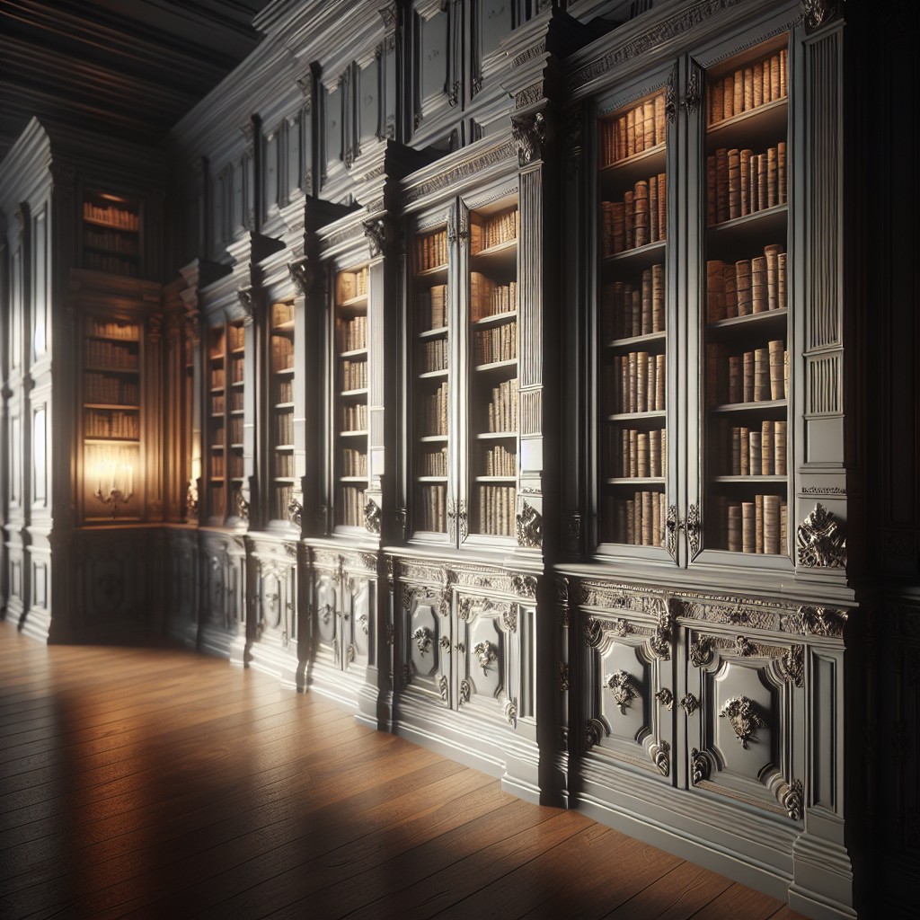 grey cabinets in a classic library setting