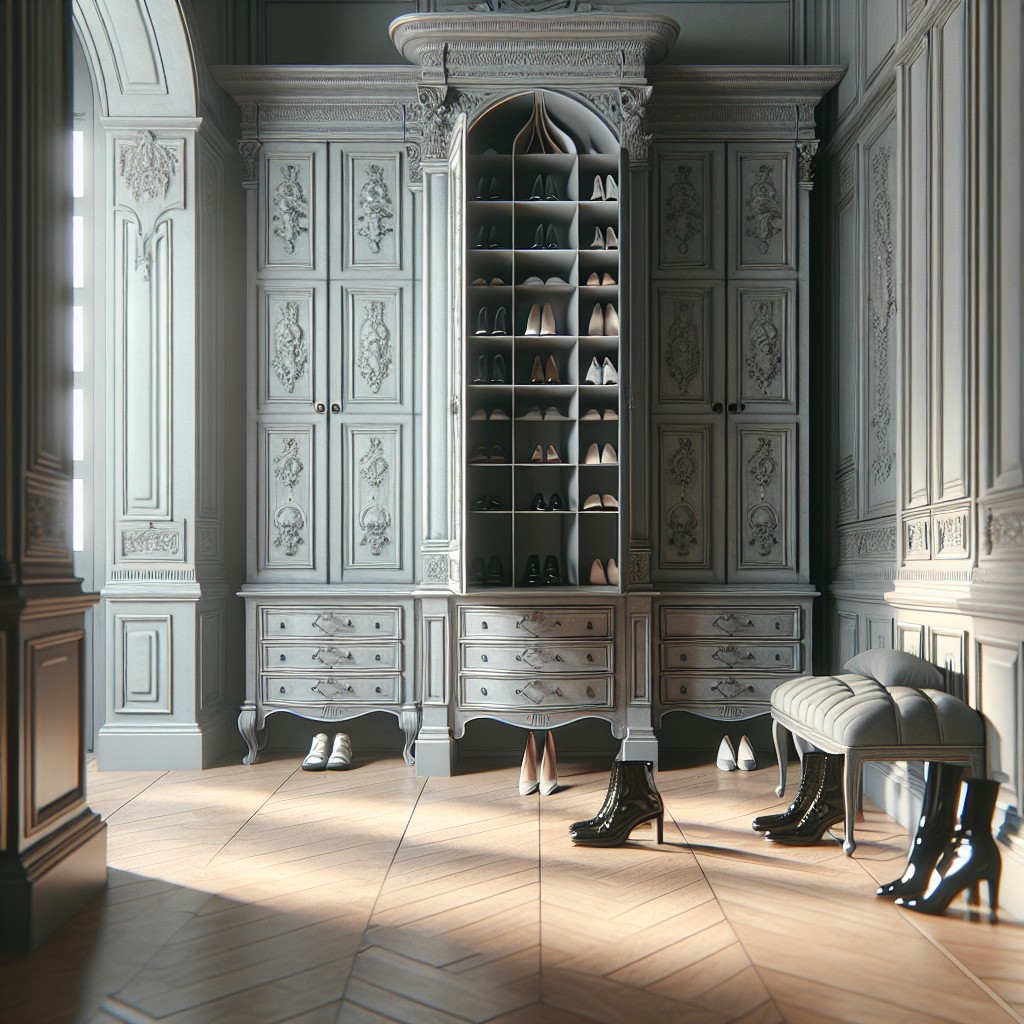 grey cabinets used for elegant shoe storage