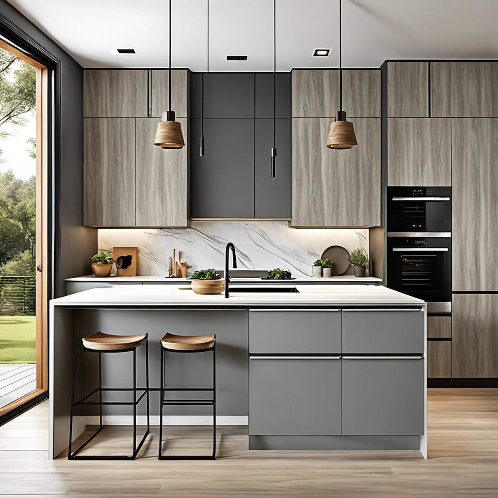 grey washed wooden cabinets contribute to a calm ambiance