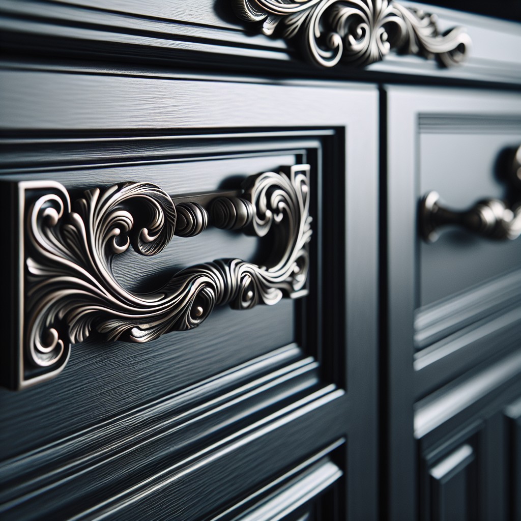 highlighting the intricate designs of pewter handles