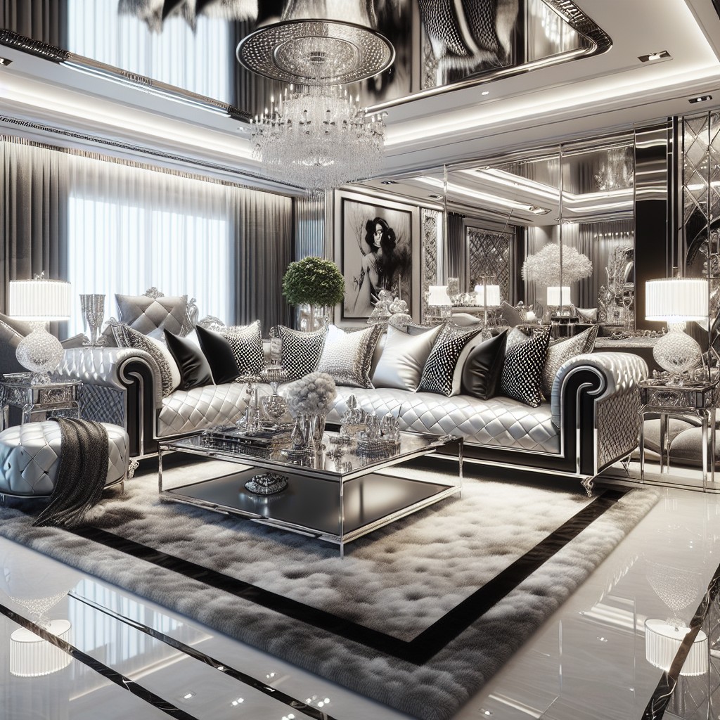 hollywood glamour sleek black and white leather sofas