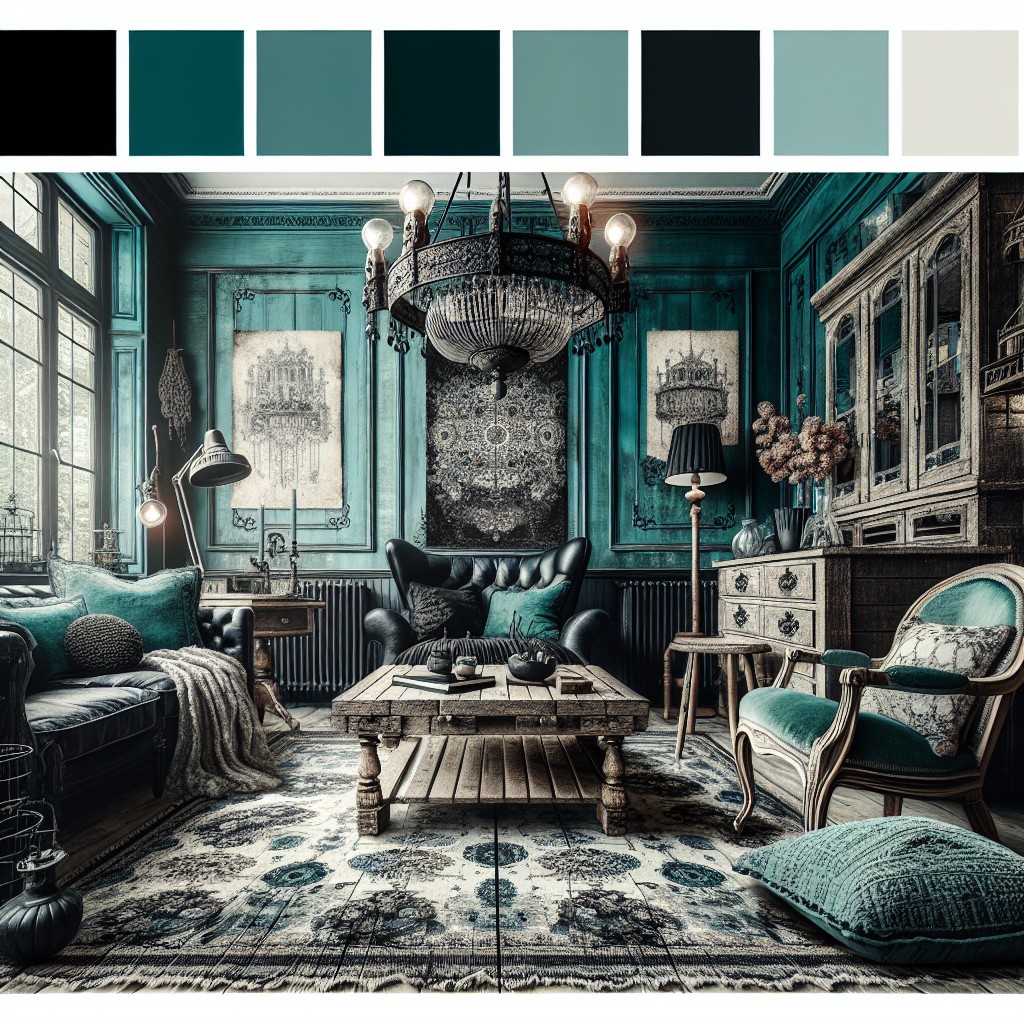 incorporate teal and black in shabby chic style