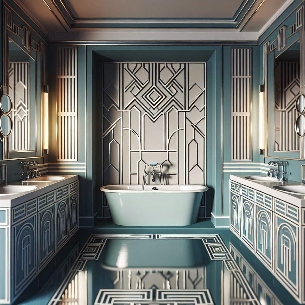 incorporating blue cabinets in art deco bathrooms
