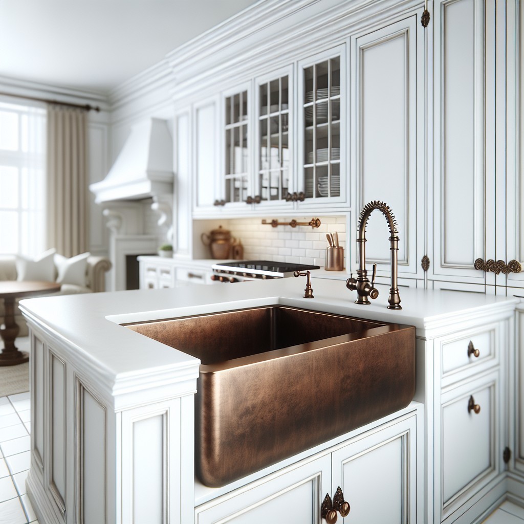 incorporating bronze sinks in white kitchens