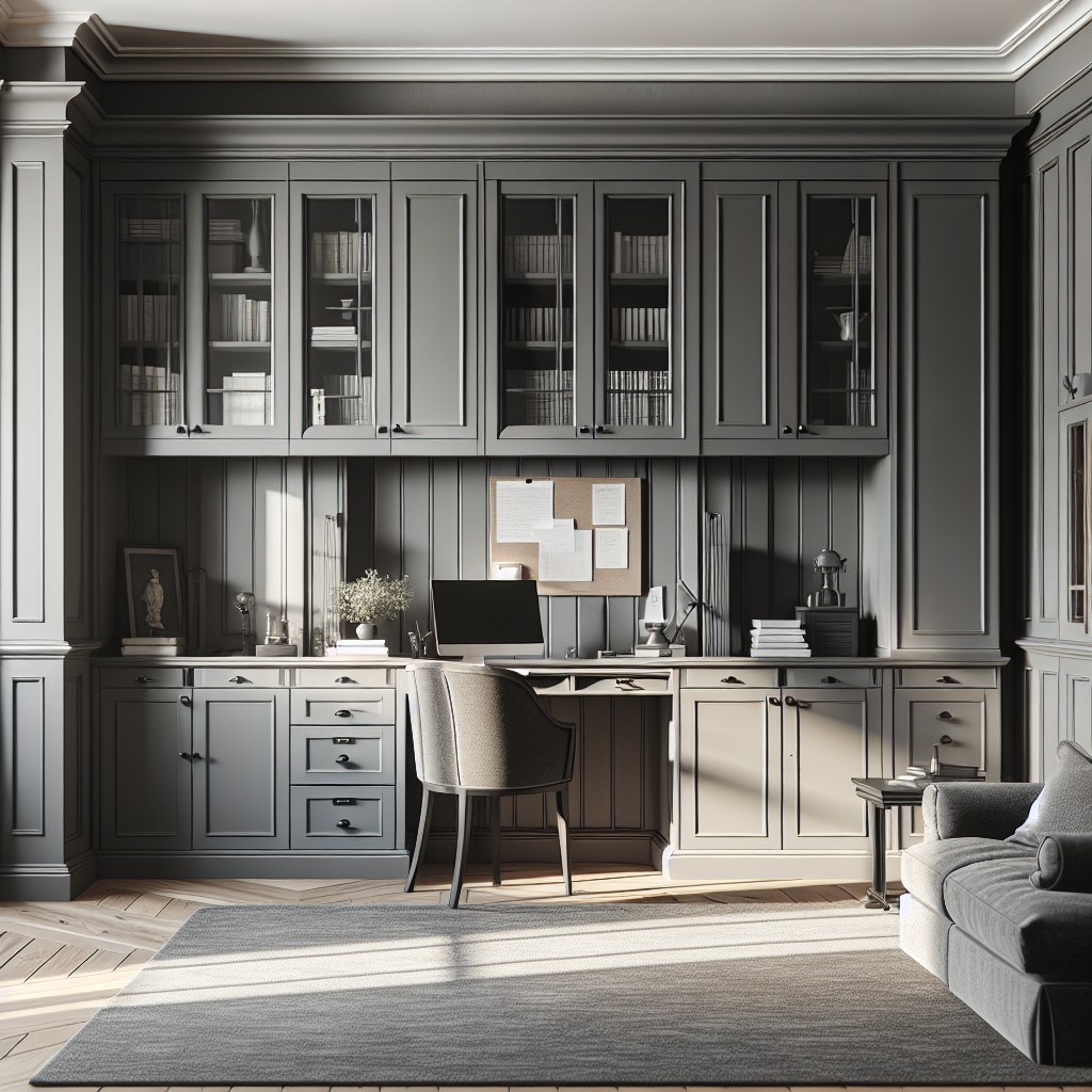 incorporating dark grey cabinets in a traditional style home office