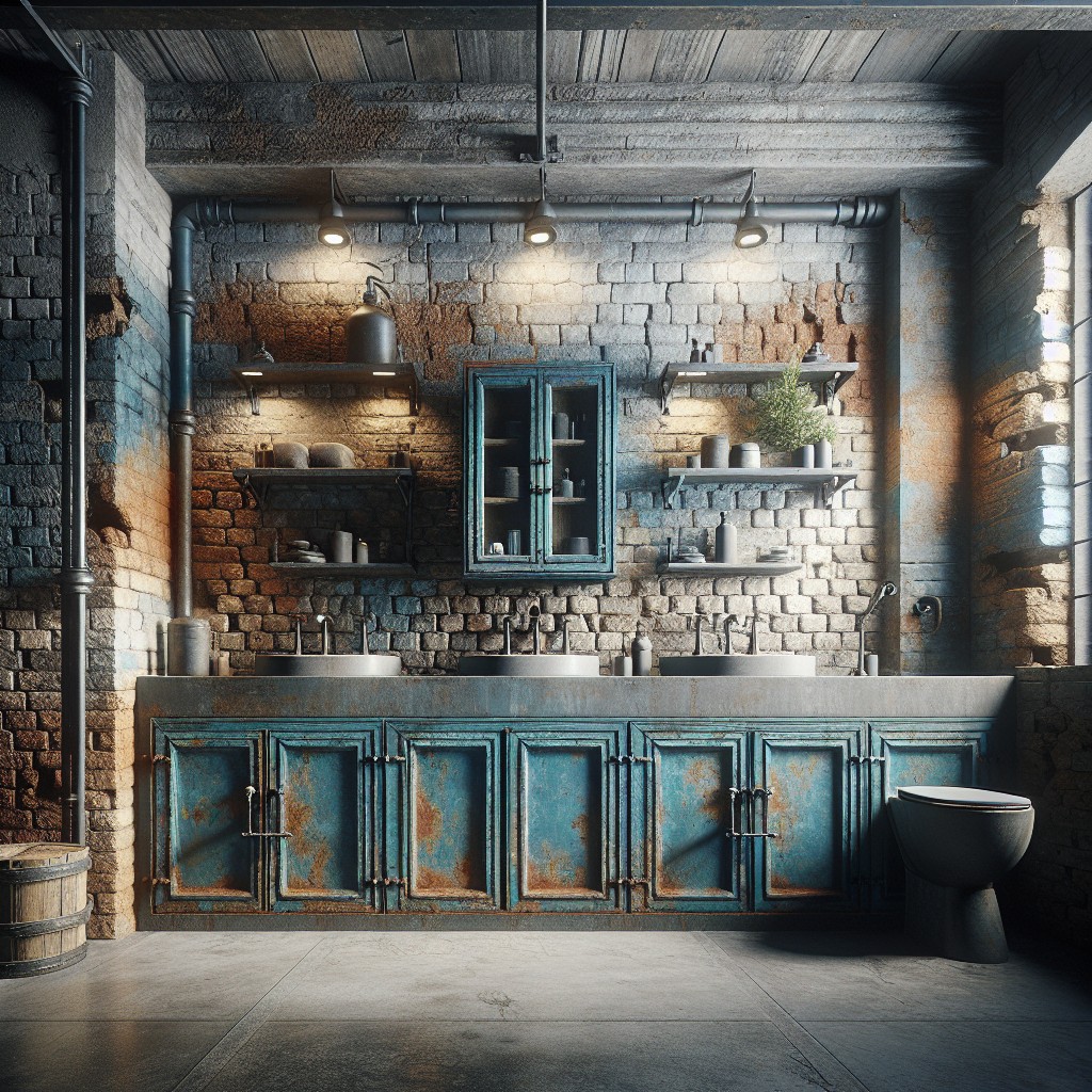 industrial style distinct blue cabinets