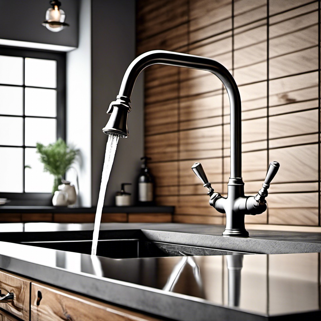 industrial style faucet with separate handle for rustic kitchens