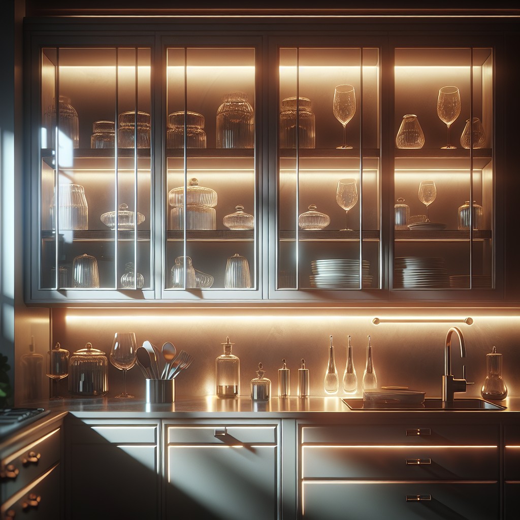 interplay of light backlit glass kitchen cabinets