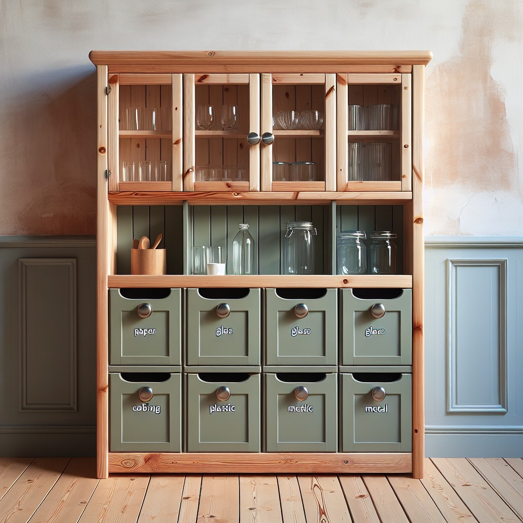 kitchen hutch with integrated recycling system