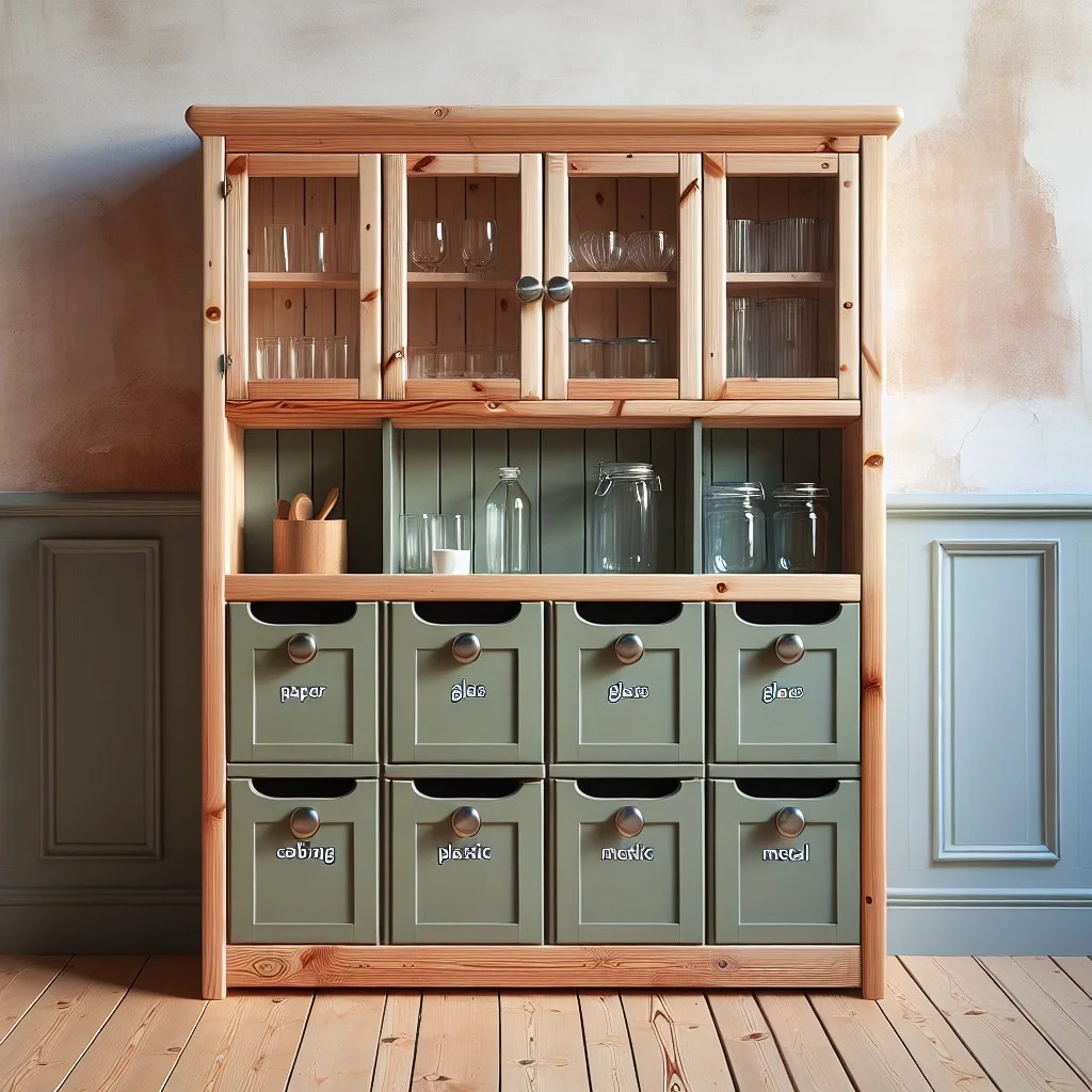 kitchen hutch with integrated recycling system