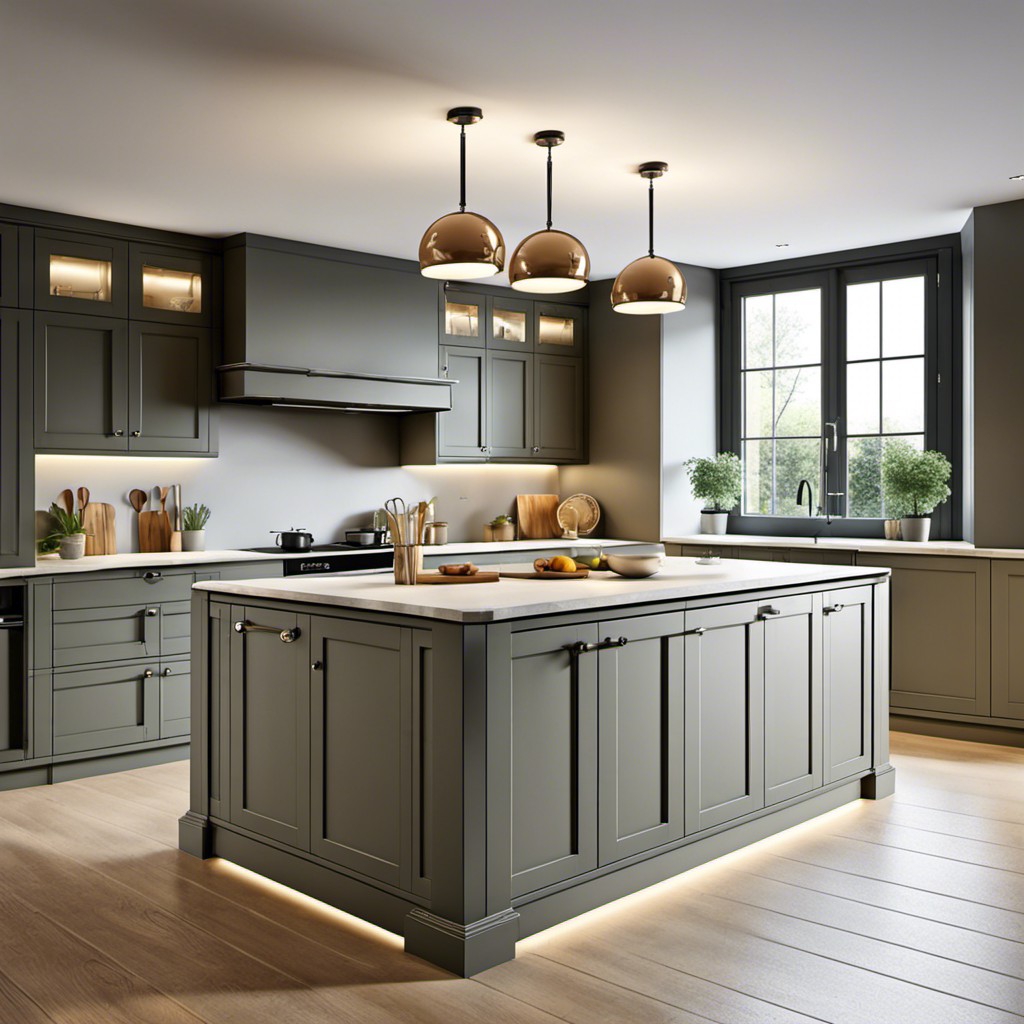 kitchen island with column fitted lights