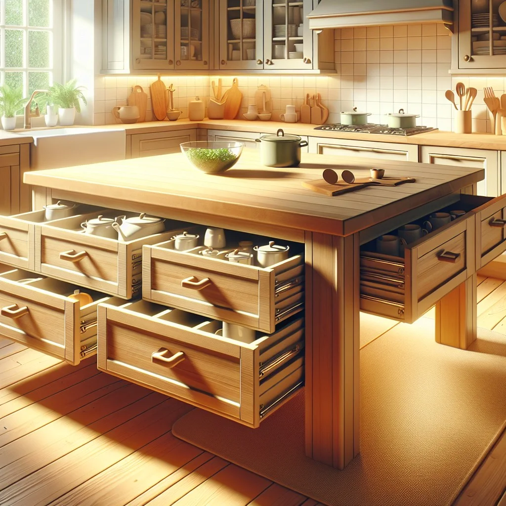 kitchen table with deep drawers for pot storage