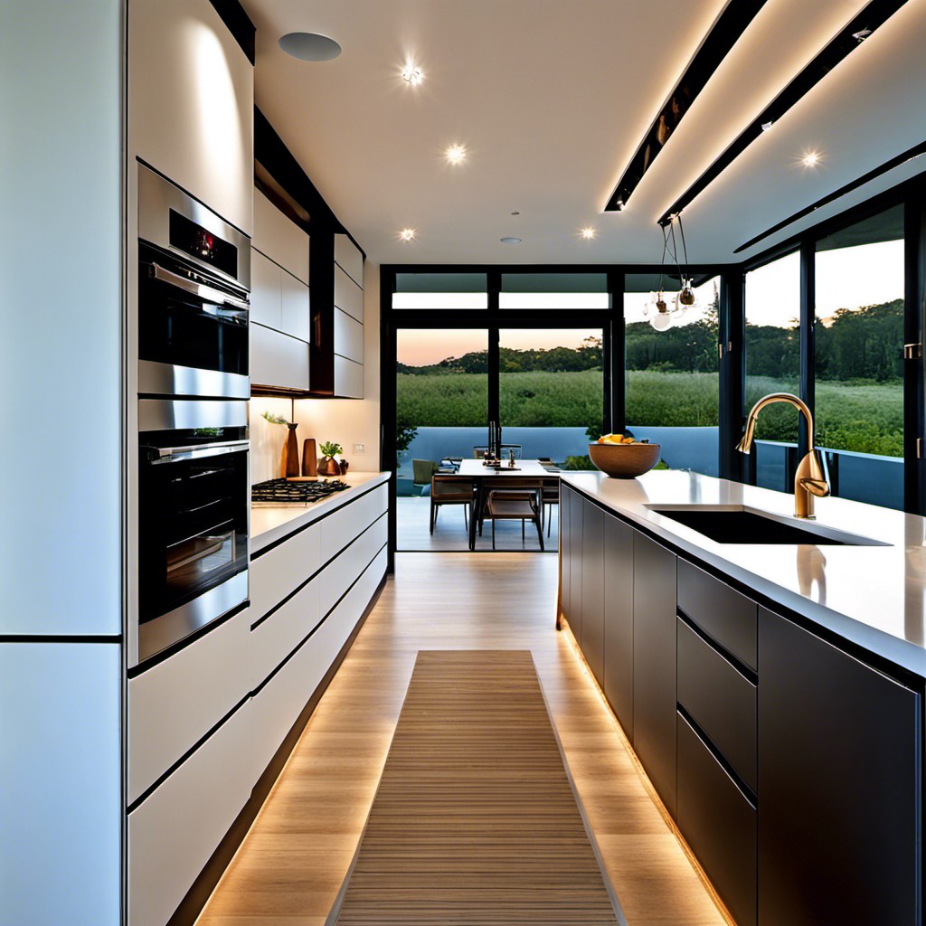 light and mirrors optical illusion for galley kitchens