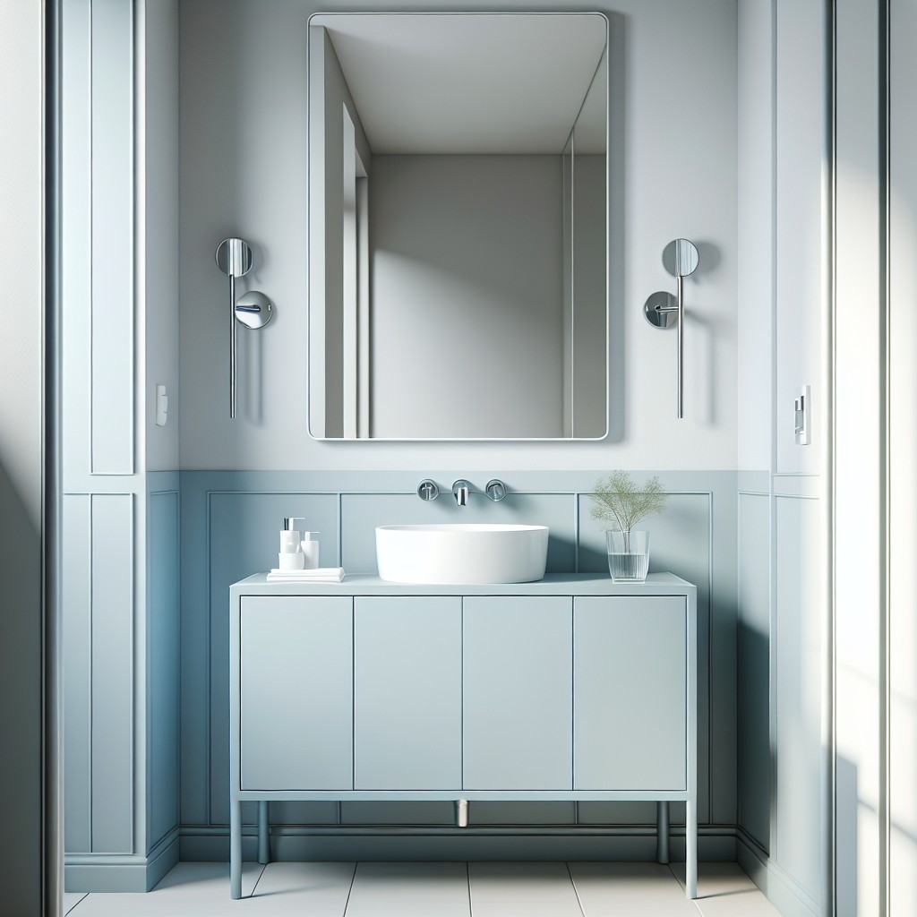 light blue cabinets for small bathrooms