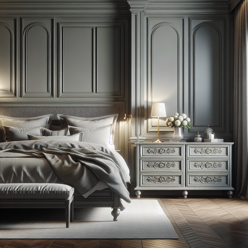 master bedroom appeal with antique grey cabinets