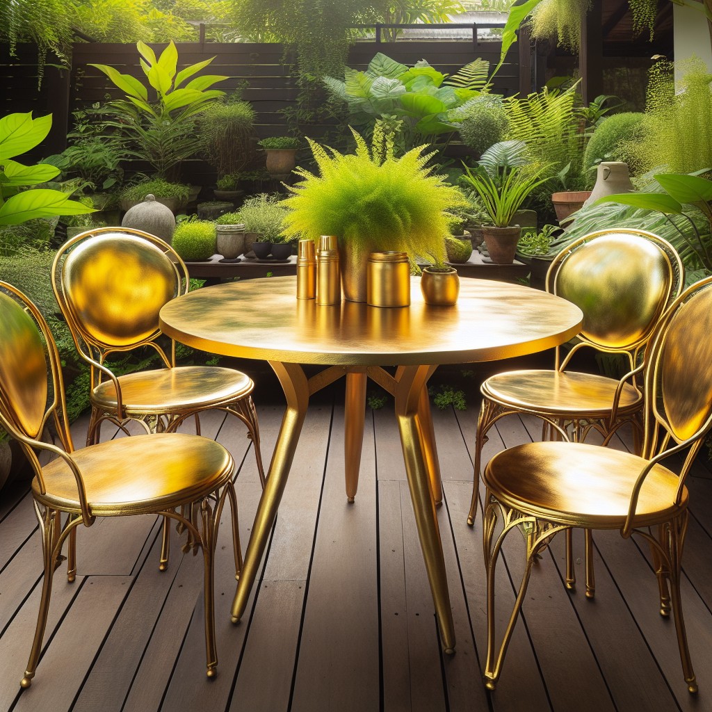 metal patio set revamps with 24k gold spray paint