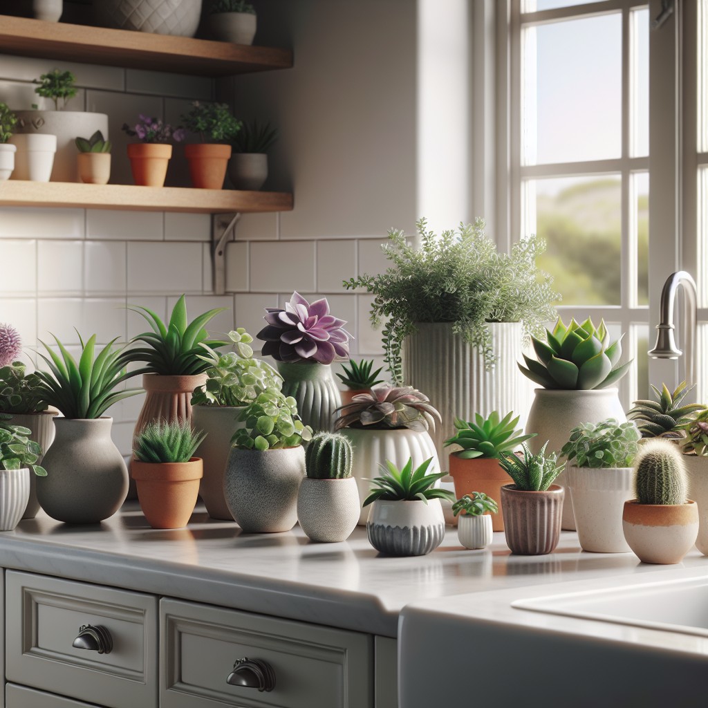 miniature potted plants on sink ledge