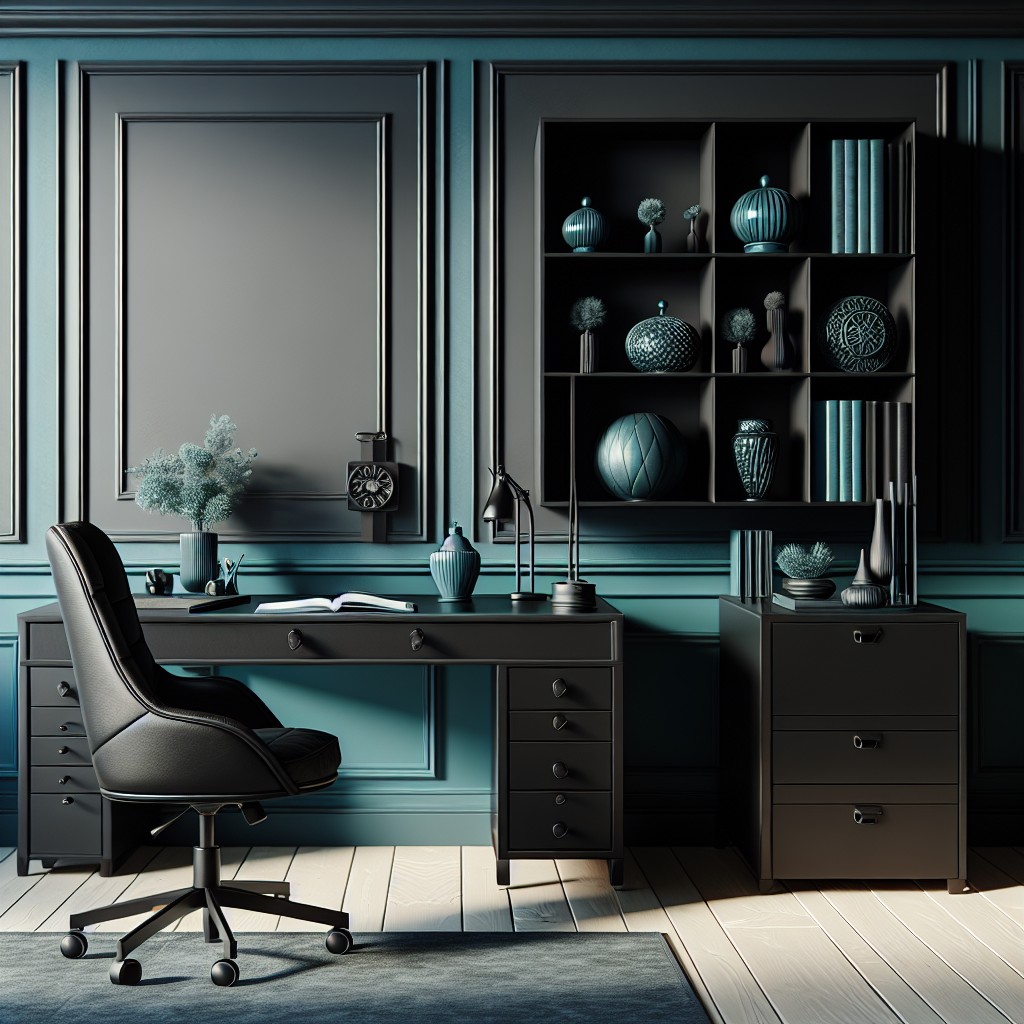 mix teal and black in a home office