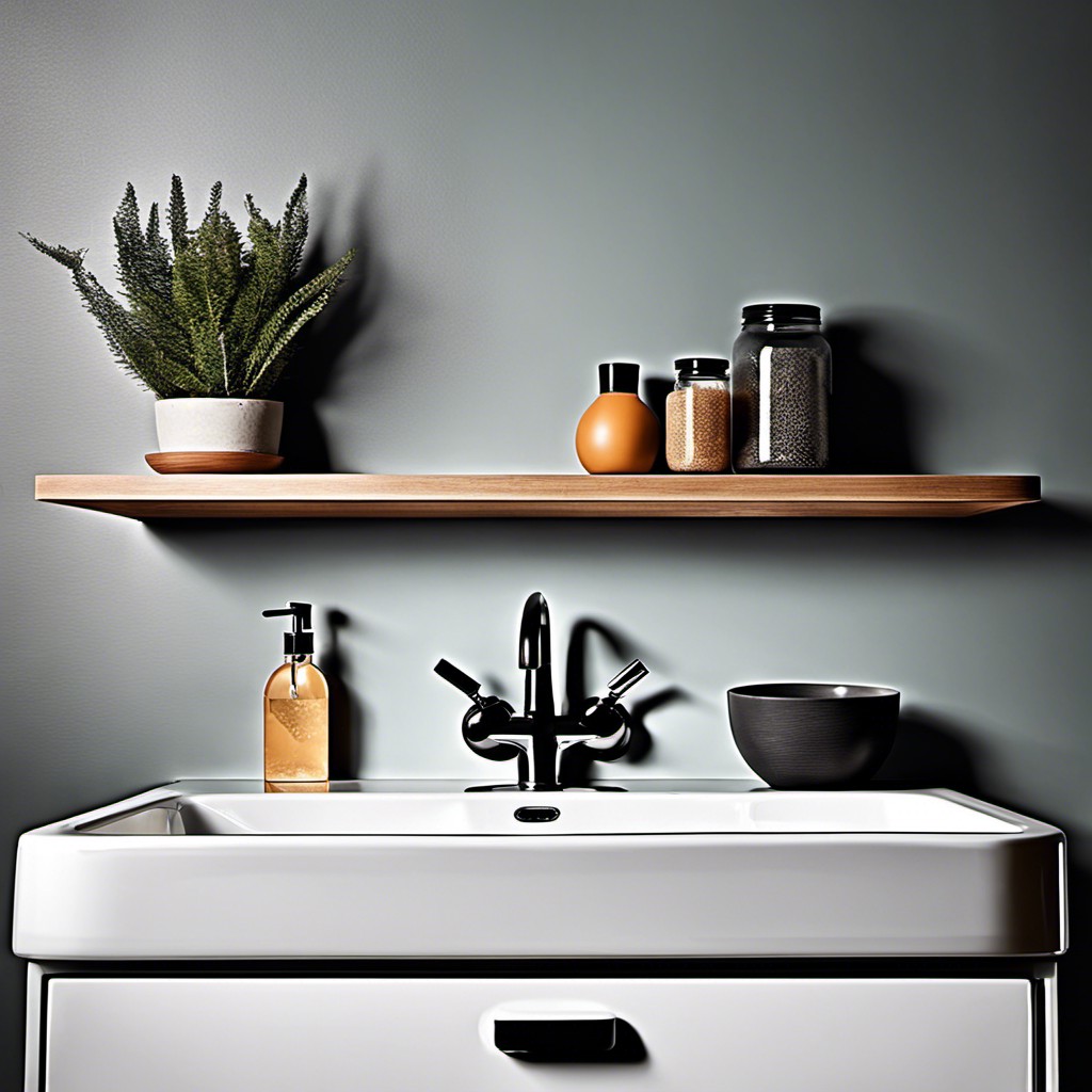 monochrome floating shelf matching the wall color for seamless look