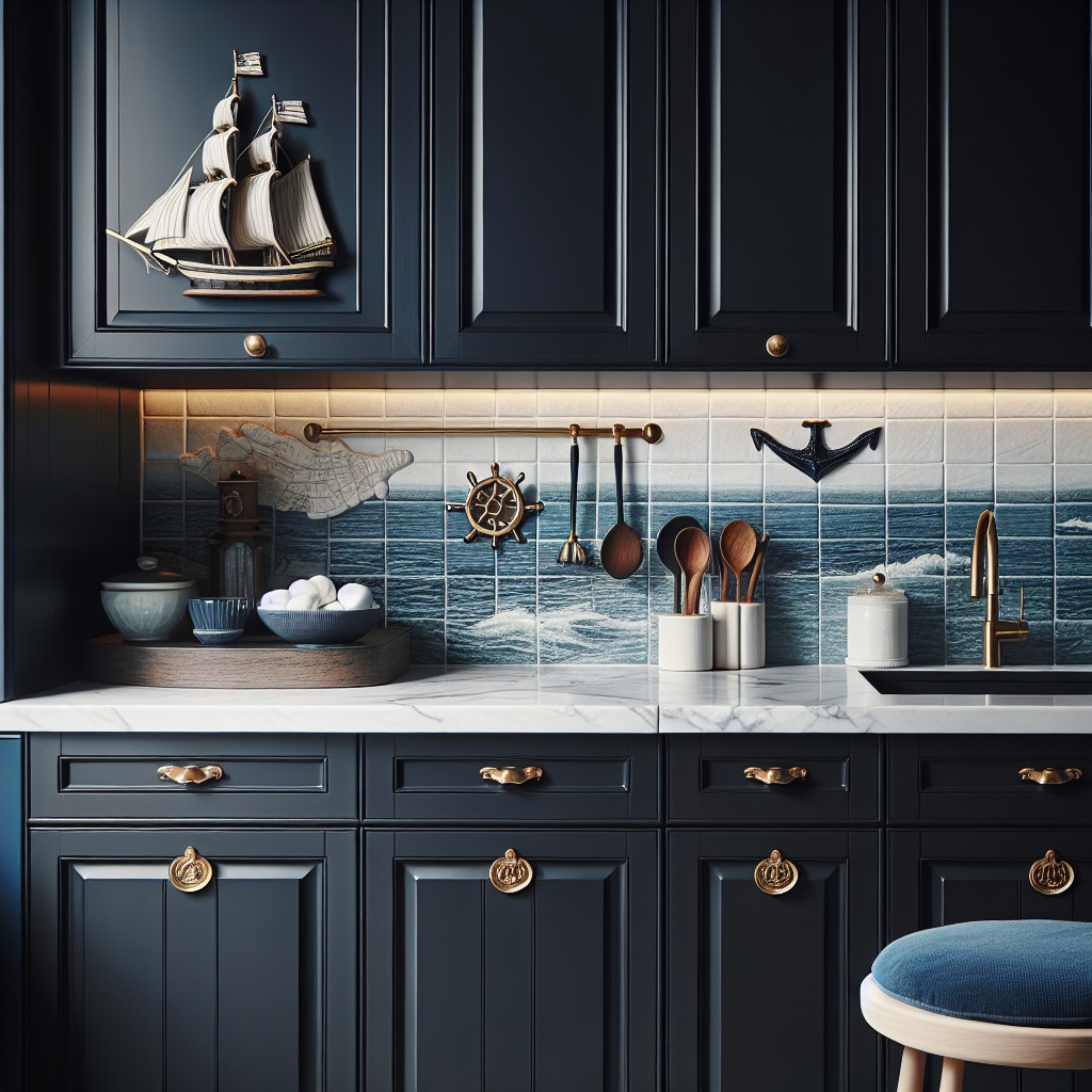 nautical themed kitchens with deep black cabinets