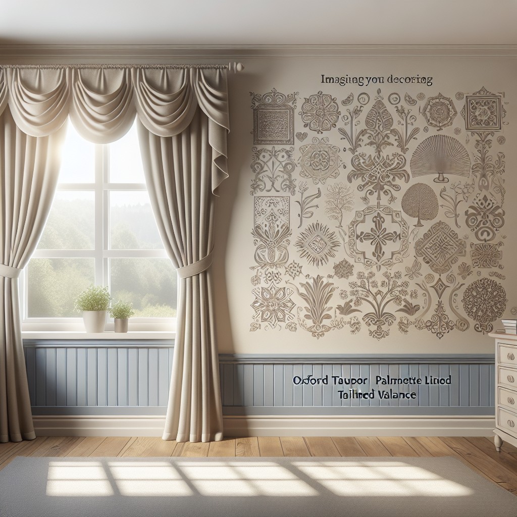 oxford taupe palmette lined tailored valance 50x16