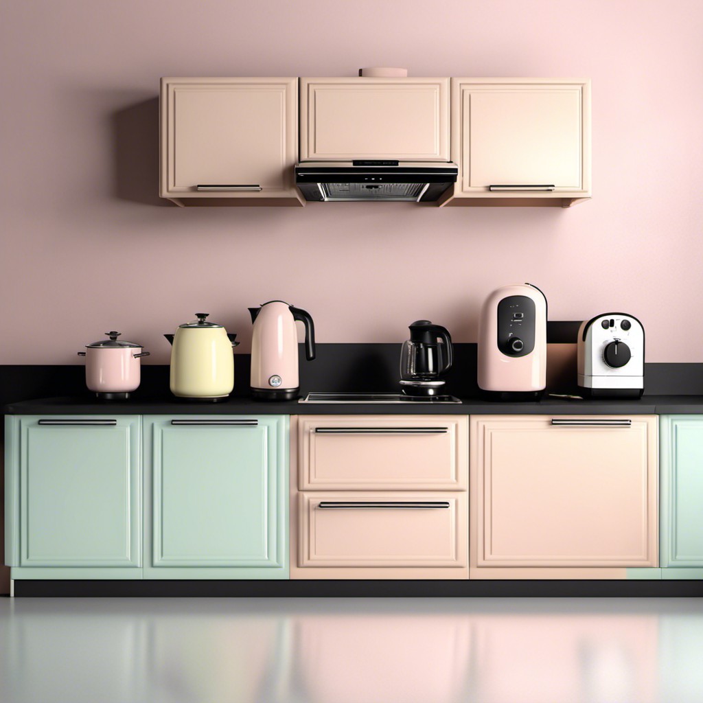 pair matte black countertops with pastel kitchen appliances