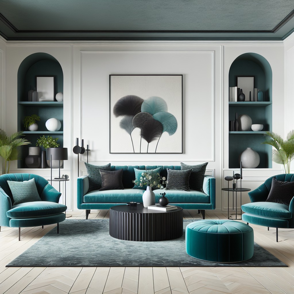 place teal and black velvet furniture pieces