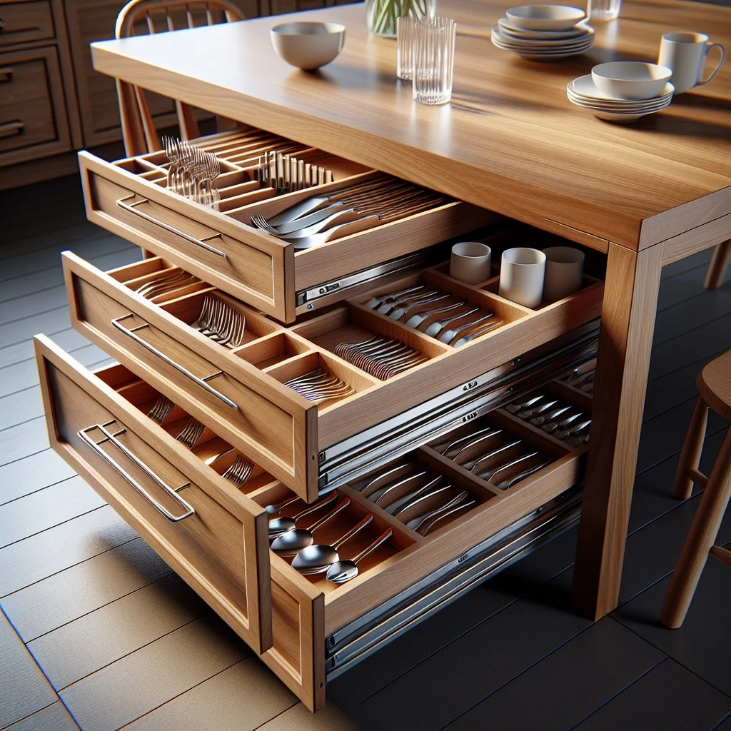 pull out drawers in kitchen table for cutlery storage