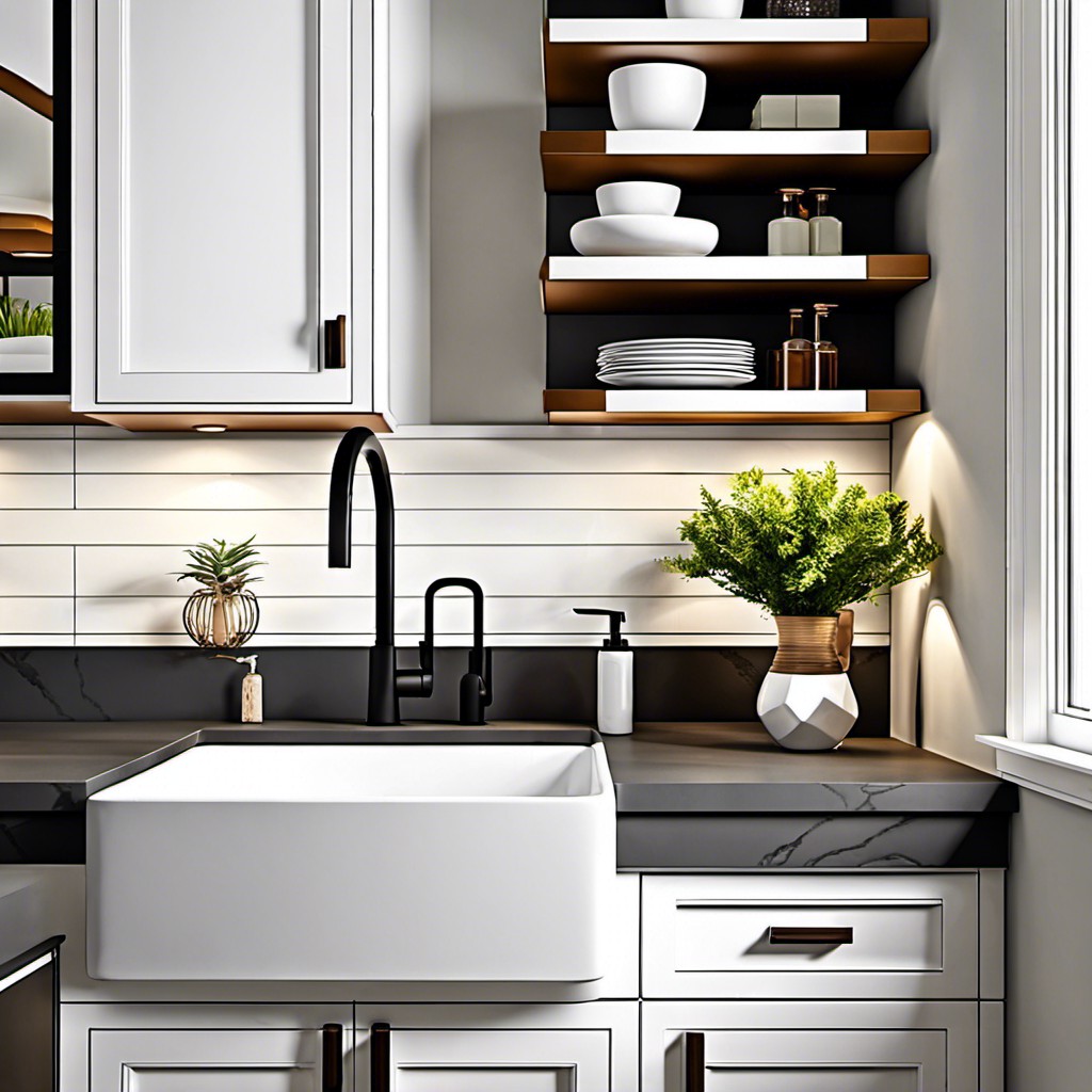 quartz floating shelf matching the countertops