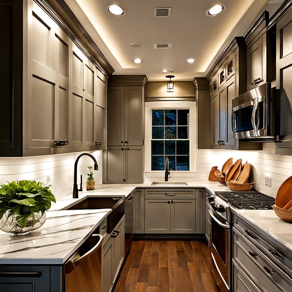recessed lighting in a galley kitchen setting