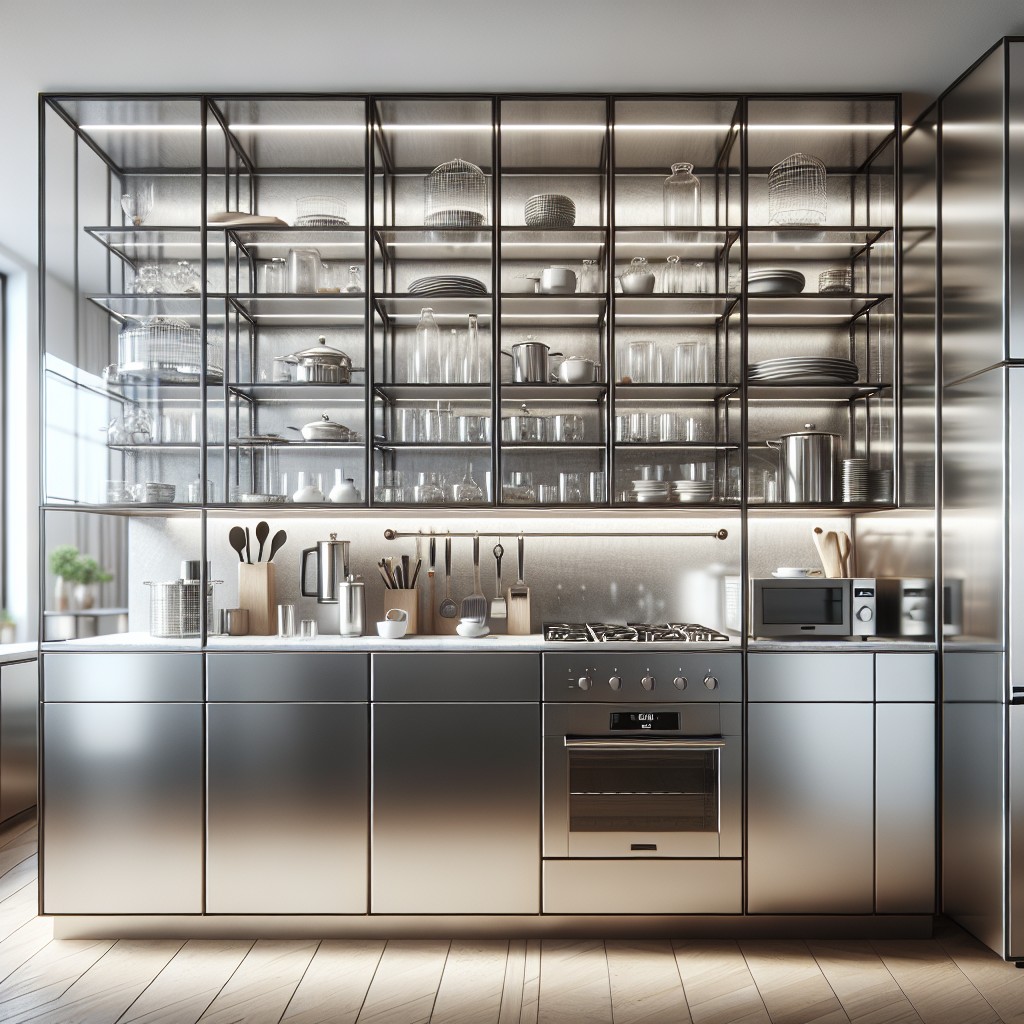 revealing the interior transparent glass front cabinets