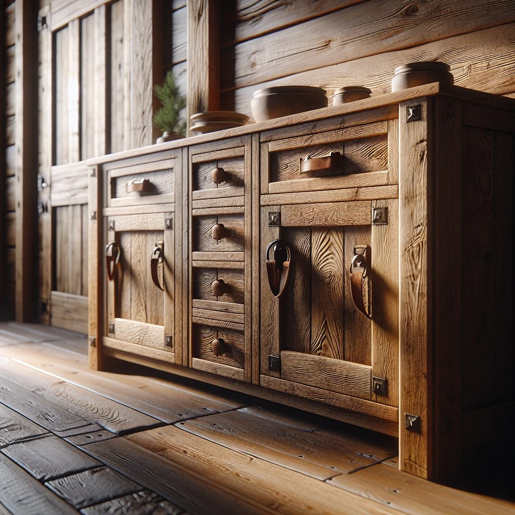 rustic leather strap pull handles and matching knobs