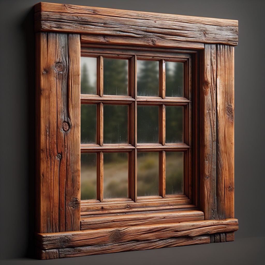 rustic pine window trim with distressed look for an antique appeal