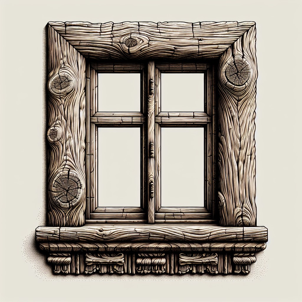 rustic pine window trims with additional sill for decor display