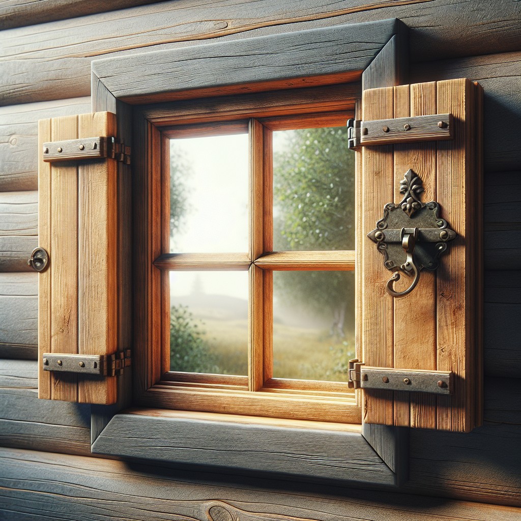 rustic window trims with vintage latch for an old world charm